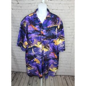 Design in Italy Luxury Men's Purple Hawaiian Shirt Button Up Short‎ Sleeve 5XL